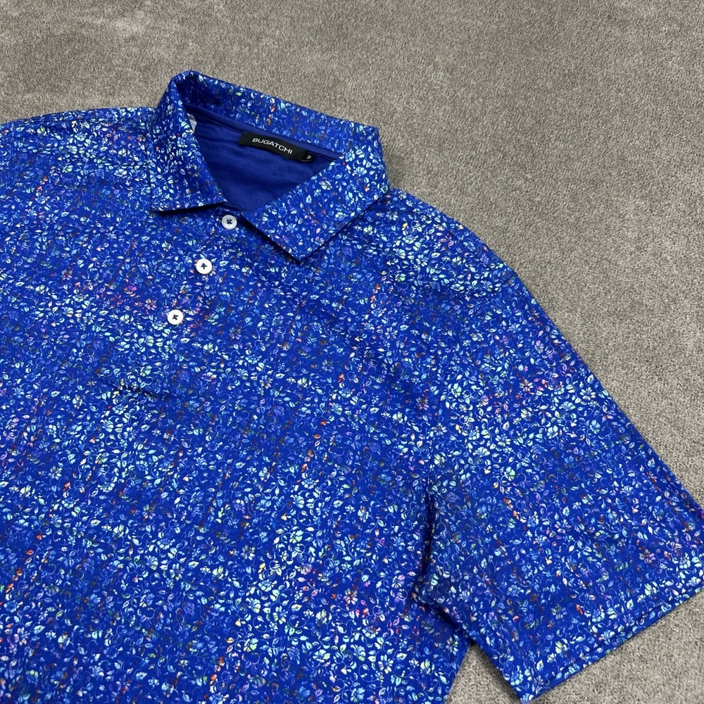 Bugatchi Polo Shirt Mens Medium Floral Colorful Mercerized Cotton Soft Casual